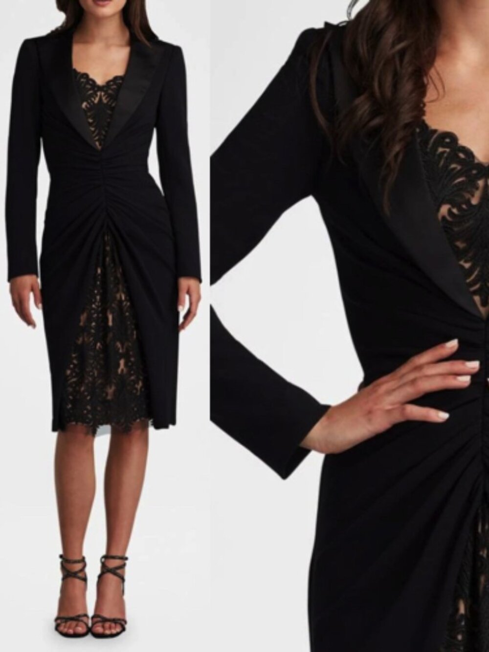 NWT Tadashi Shoji lace panel long sleeve cocktail dress Black Nude Size L